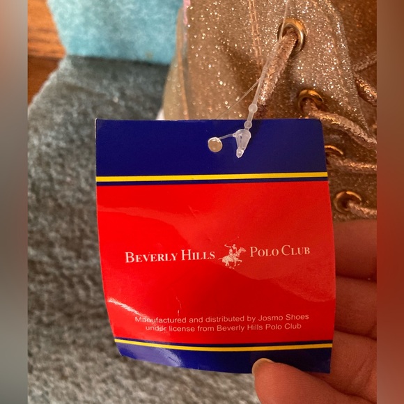 Beverly Hills Polo Club Gold Glitter Boots Lace Up Side Zip Sz 6 Pink Lining Fab - Picture 3 of 9